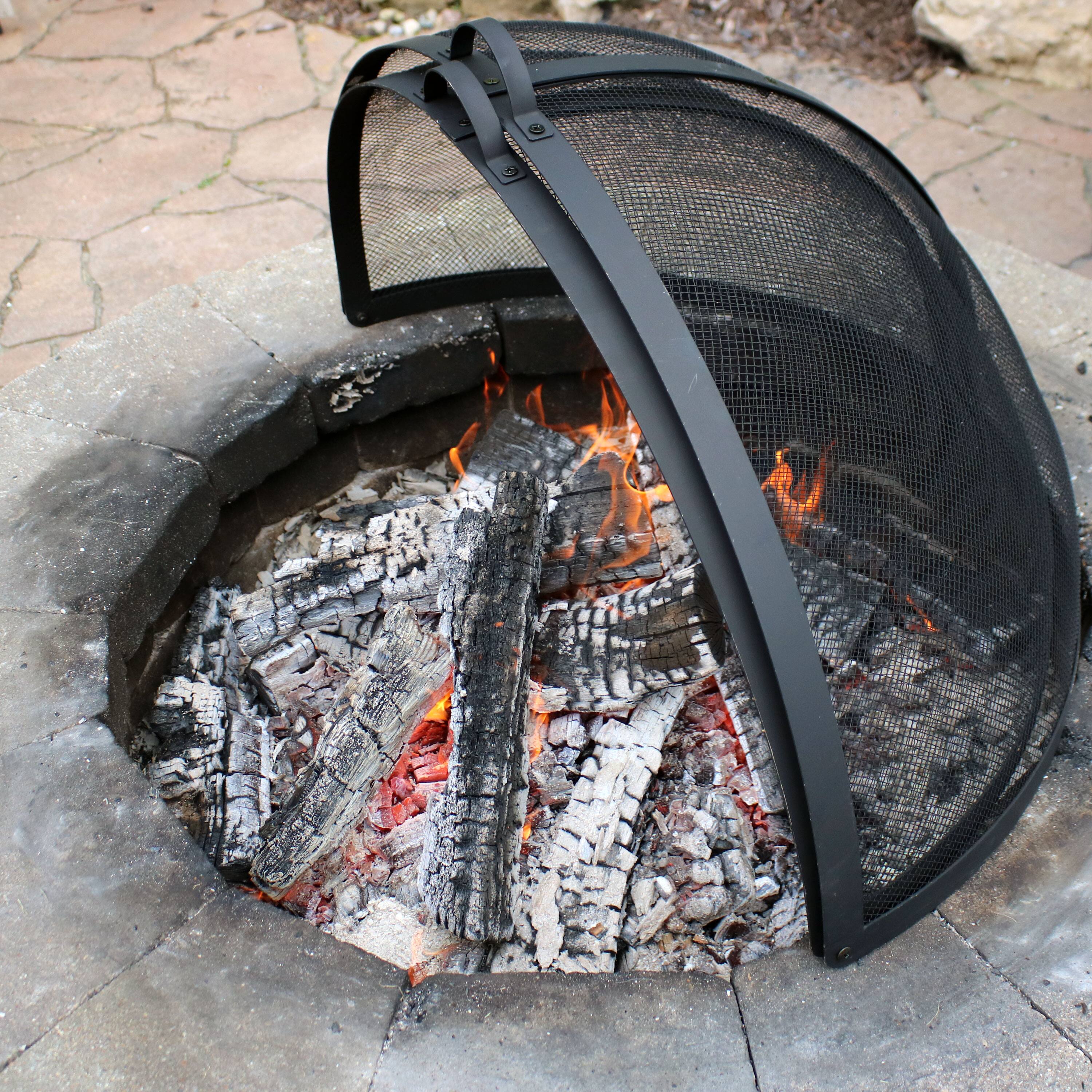 Alt View 4. Sunnydaze - 22 in Easy Access Steel Fire Pit Spark Screen - Black.