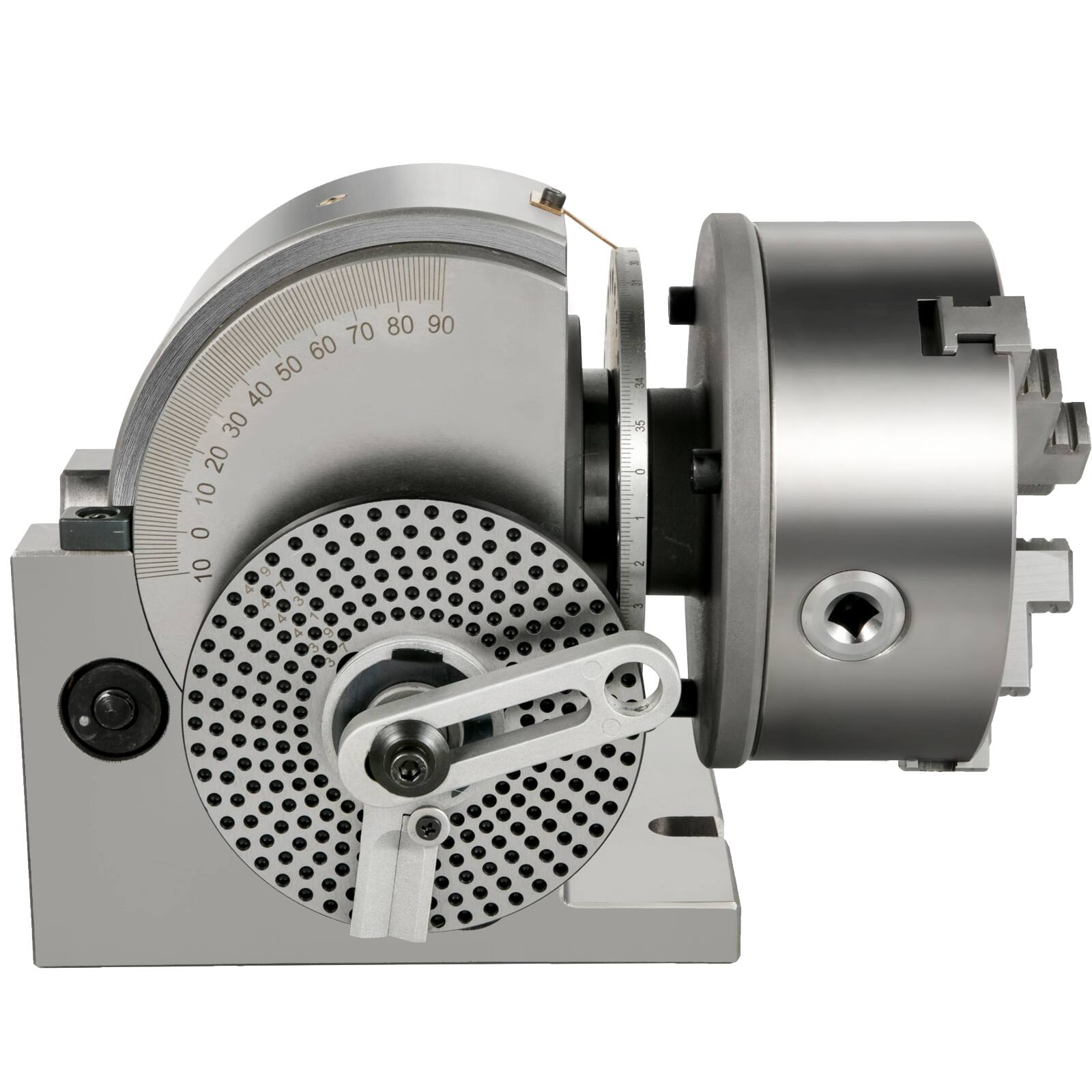 Alt View 5. VEVOR - Dividing Head, 6 in/160 mm, Dividing Head Set, 3-jaw Chuck Semi Universal Milling Set with 6 in Chuck, Tailstock - Silver.