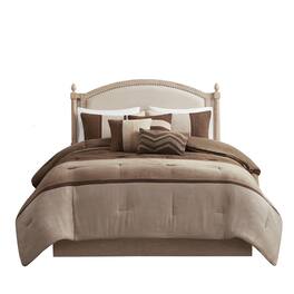 Gracie Mills - Kimberly 7-Piece Contemporary Microsuede Comforter Set - Brown