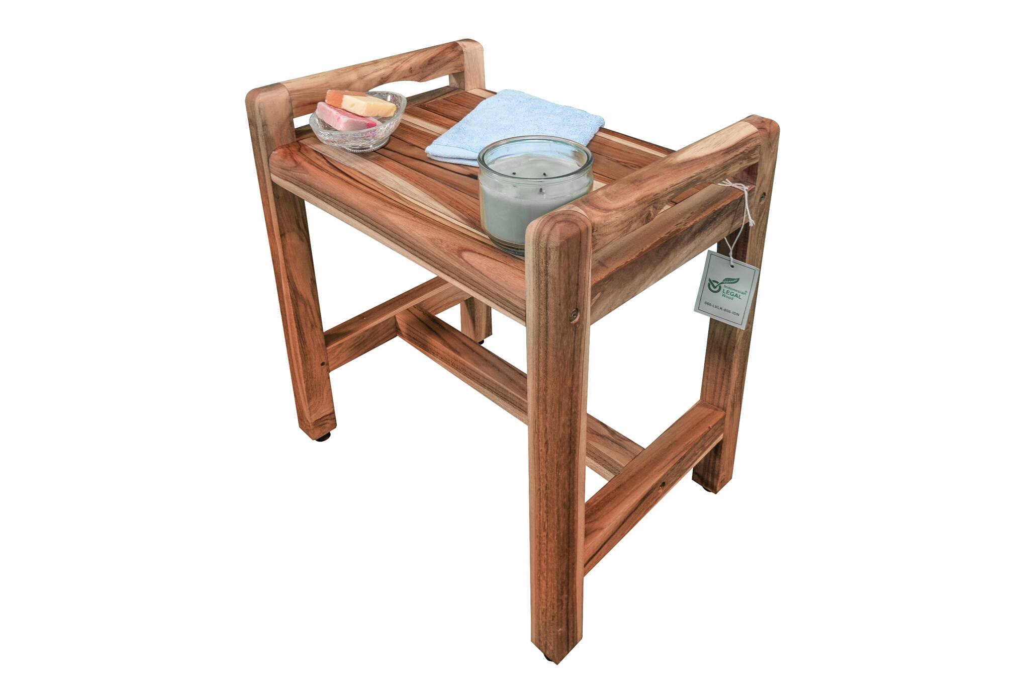 Left. EcoDecors - EcoDecors Eleganto 20 Inch Waterproof Teak Wood Shower Bench - EarthyTeak.