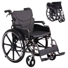 COWLOWN - 18 Inch Seat Folding Manual Transport Wheelchair with Front and Rear Locking Hand Brakes 24 Inch Wheels Nanometer Grey - Dark Gray