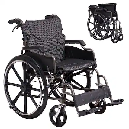 Front. COWLOWN - 18 Inch Seat Folding Manual Transport Wheelchair with Front and Rear Locking Hand Brakes 24 Inch Wheels Nanometer Grey - Dark Gray.