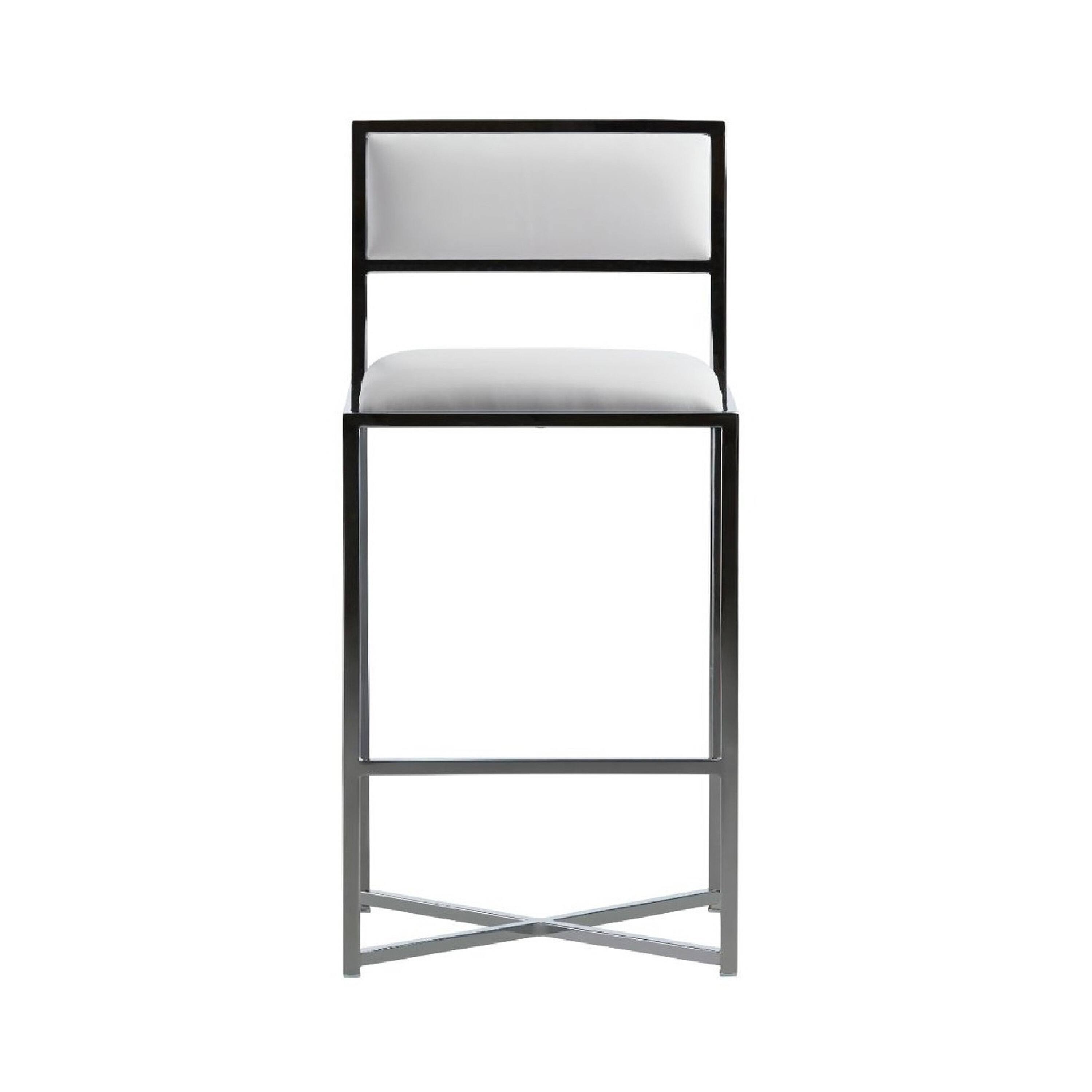 Angle. Manhattan Lane - Eun 30 Inch Vegan Faux Leather Barstool, Chrome Base, Set of 2 - White and Chrome.