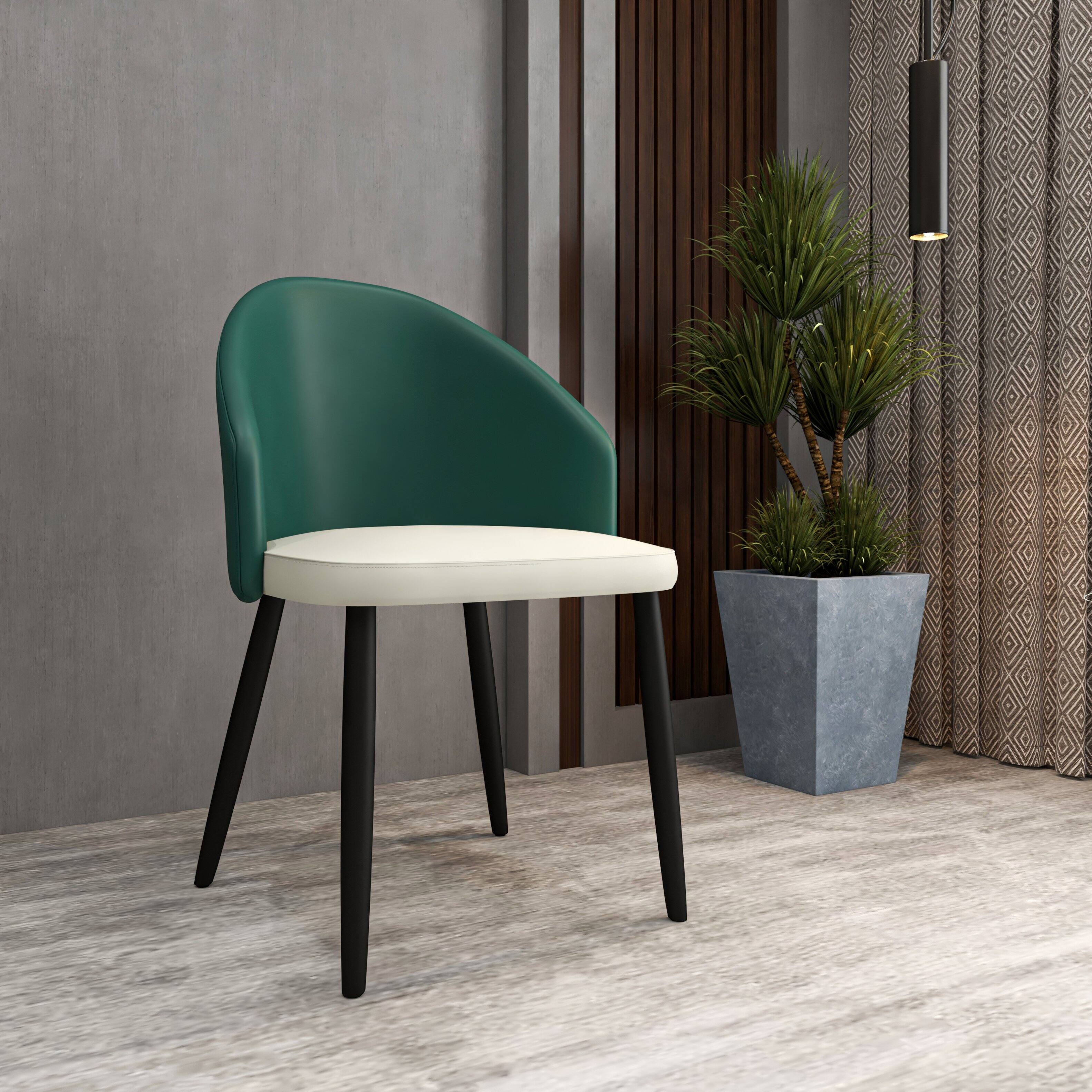 Left. LeisureMod - Paradiso Modern Upholstered Dining Chair - Fabric or Faux Leather Accent Kitchen Chair - Green/Light Grey.