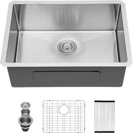 MOOSOO - 26 Inch Undermount Kitchen Sink 16 Gauge Stainless Steel Single Bowl Deep Kitchen Sinks Under Counter Basin 26"x18"x9" - Silver