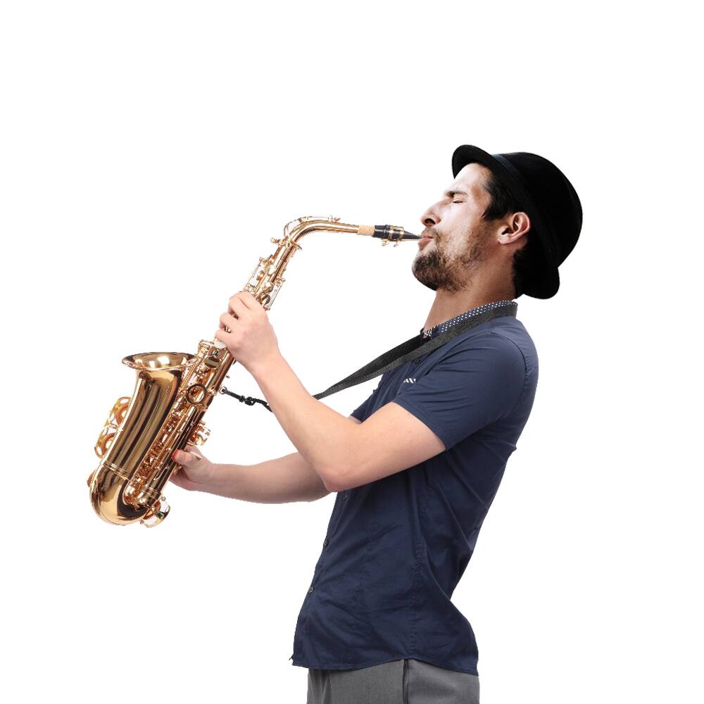 Left. Winado - Flat E Saxophone Paint Gold Cloth Box Gloves Cleaning Cloth Lubricant Cleaning Brush Neck Band Whistle.