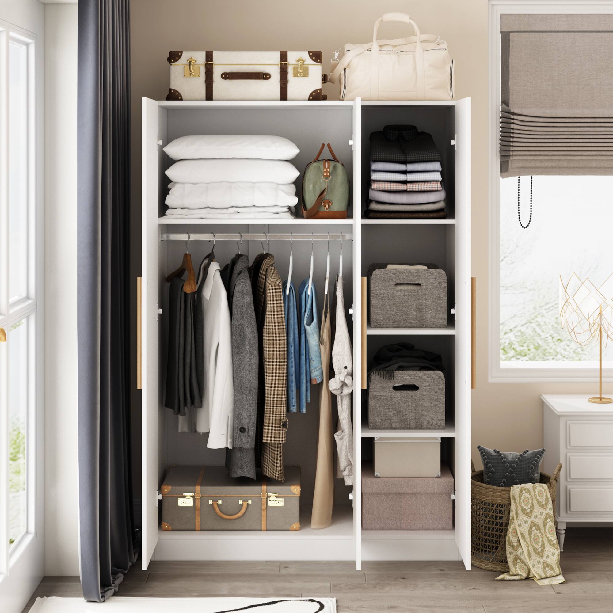 Back. FUFU & GAGA - FUFU&GAGA 3 - Door Wardrobe: Minimalist Design with Ample Storage & Anti - Tip Safety - White.