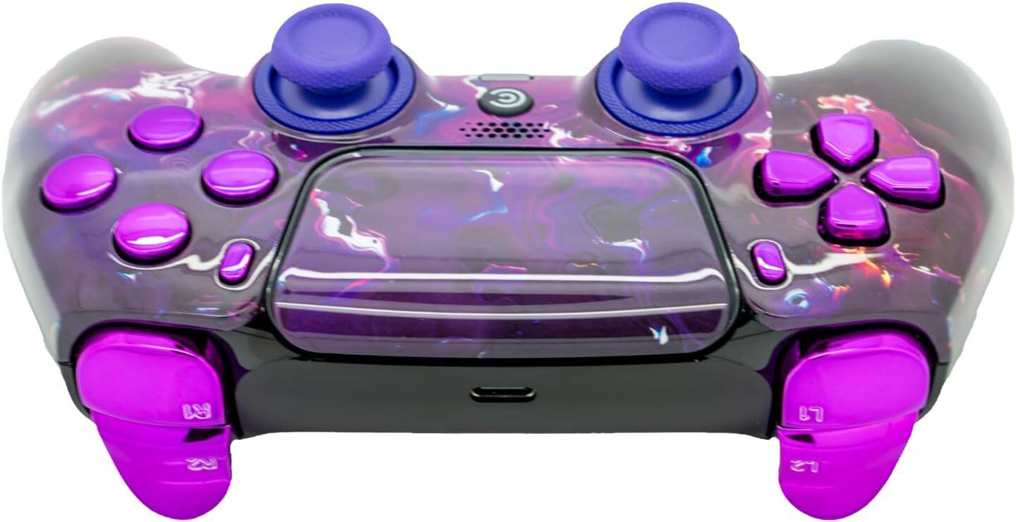 Back. Custom Controllerzz - Custom Wireless Controller for PS5 - Purple Magma & Purple Chrome.