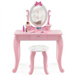 Pefilos - Kid Vanity Table Stool Set with Oval Rotatable Mirror- Girls Vanity for Girls Kids - Pink