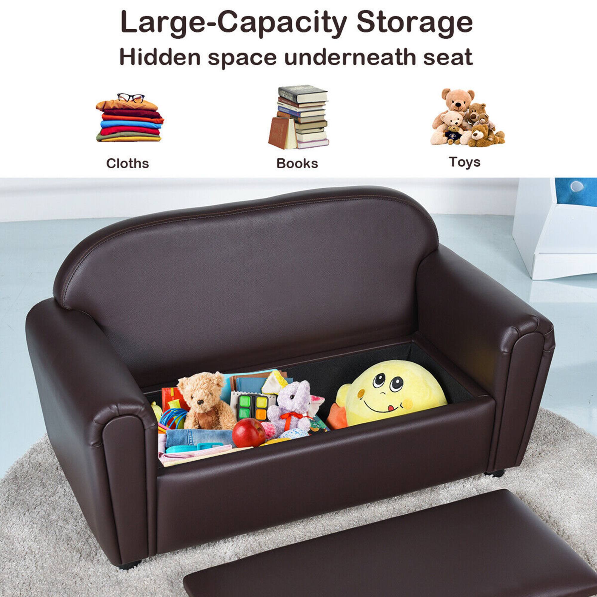 Large-Capacity Storage  
Hidden space underneath seat  

Cloths  
Books  
Toys