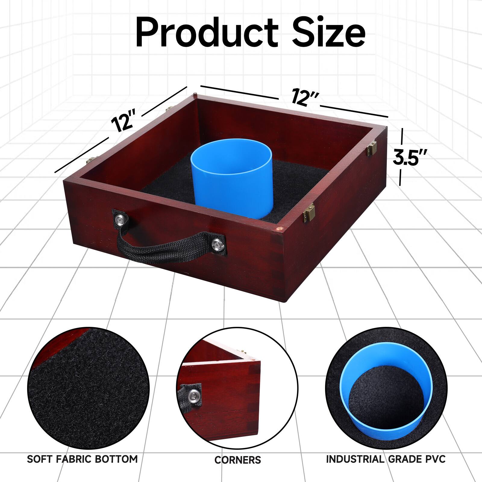 Product Size

12" x 12" x 3.5"

- SOFT FABRIC BOTTOM
- CORNERS
- INDUSTRIAL GRADE PVC