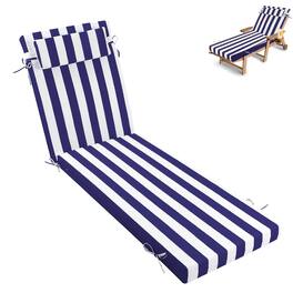Chateau Abodes - Outdoor Chaise Lounge Cushion, Waterproof & Fade-Resistant Patio Chaise Lounge Cushion with Ties, 72" L X 21" W X 3" D - Blue and White Stripes