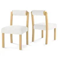 Costway Wooden Dining Chair Set of 2 Faux Sherpa Upholstered Kitchen Dining Room Chairs - White - Front_Zoom