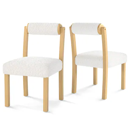 Front. Costway - Wooden Dining Chair Set of 2 Faux Sherpa Upholstered Kitchen Dining Room Chairs - White.