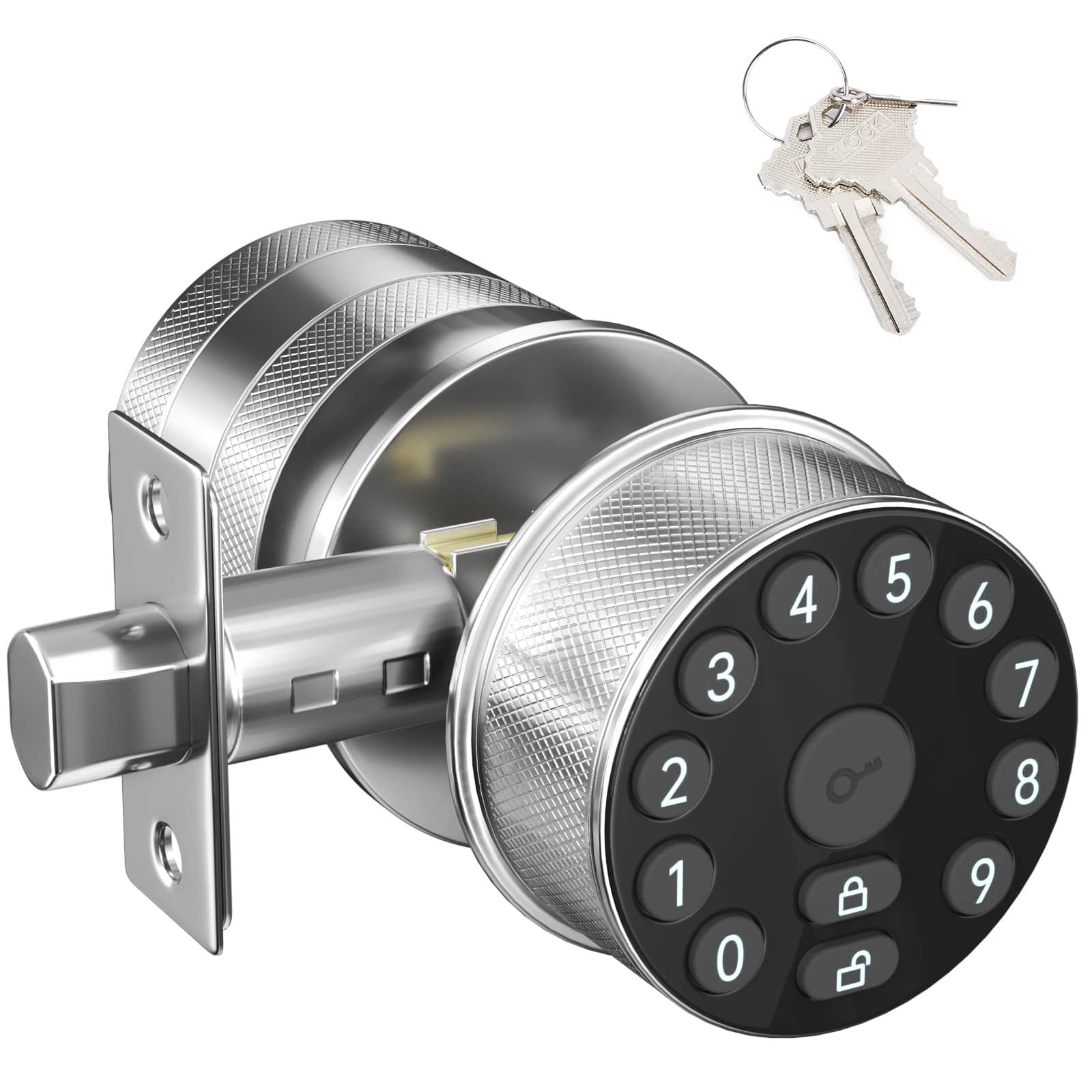 Fitnate - Keypad Door Knob Lock Electronic Door Handle with Keypad and Key, Automatic Locking - Silver