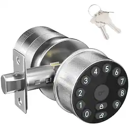 Fitnate - Keypad Door Knob Lock Electronic Door Handle with Keypad and Key, Automatic Locking - Silver