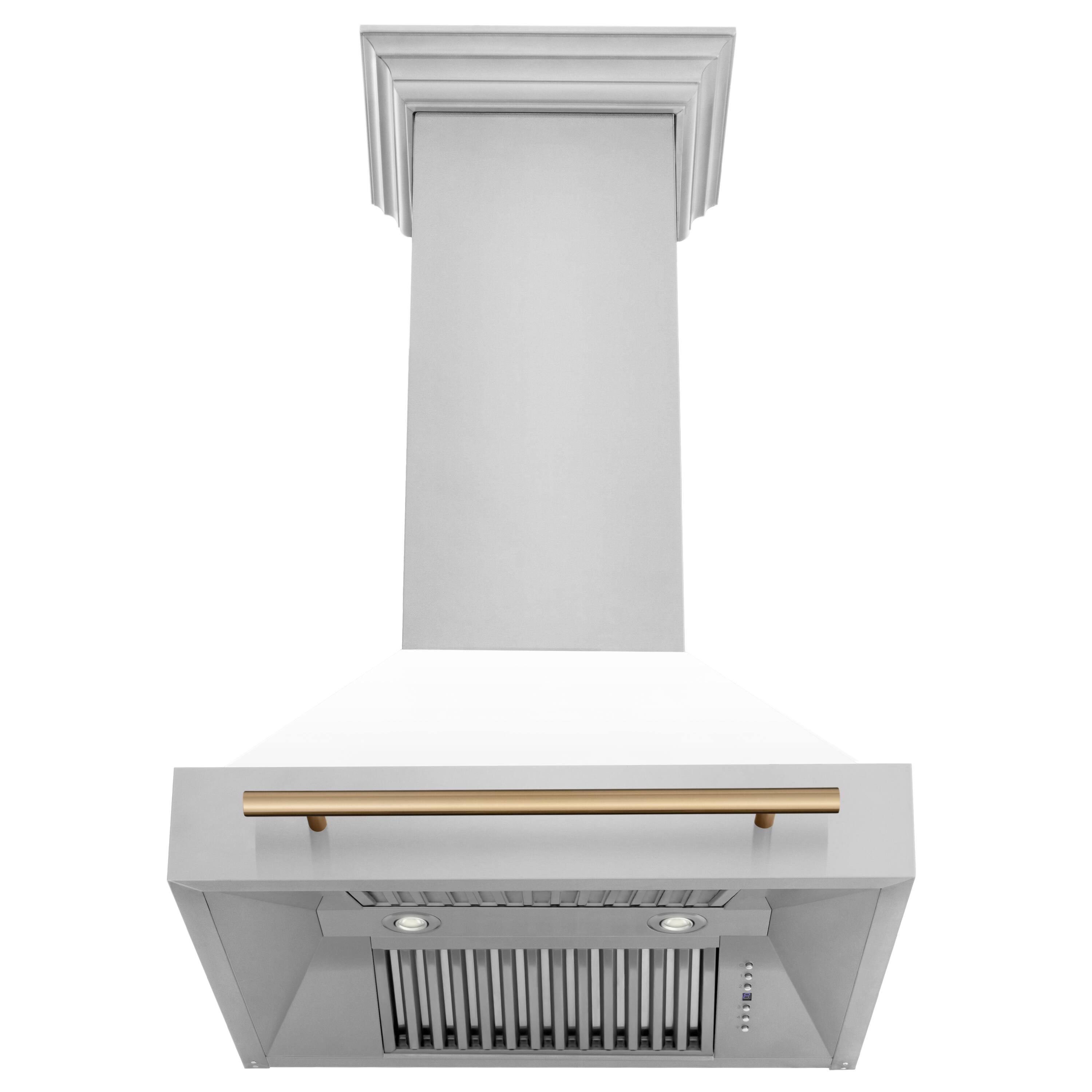Back. ZLINE - ZLINE Autograph Edition 30 in. Stainless Steel Range Hood with White Matte Shell and Champagne Bronze Handle - Stainless Steel.