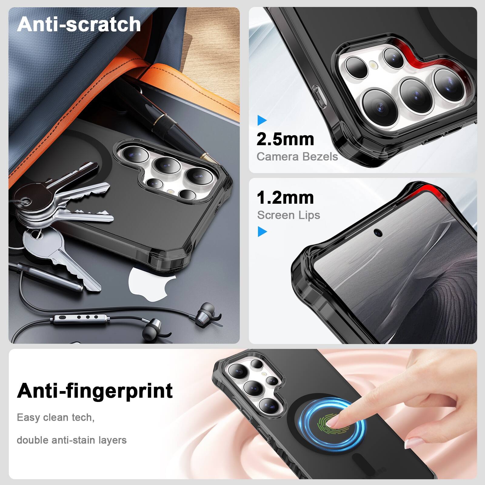 Anti-scratch

2.5mm Camera Bezels

1.2mm Screen Lips

Anti-fingerprint
Easy clean tech, double anti-stain layers