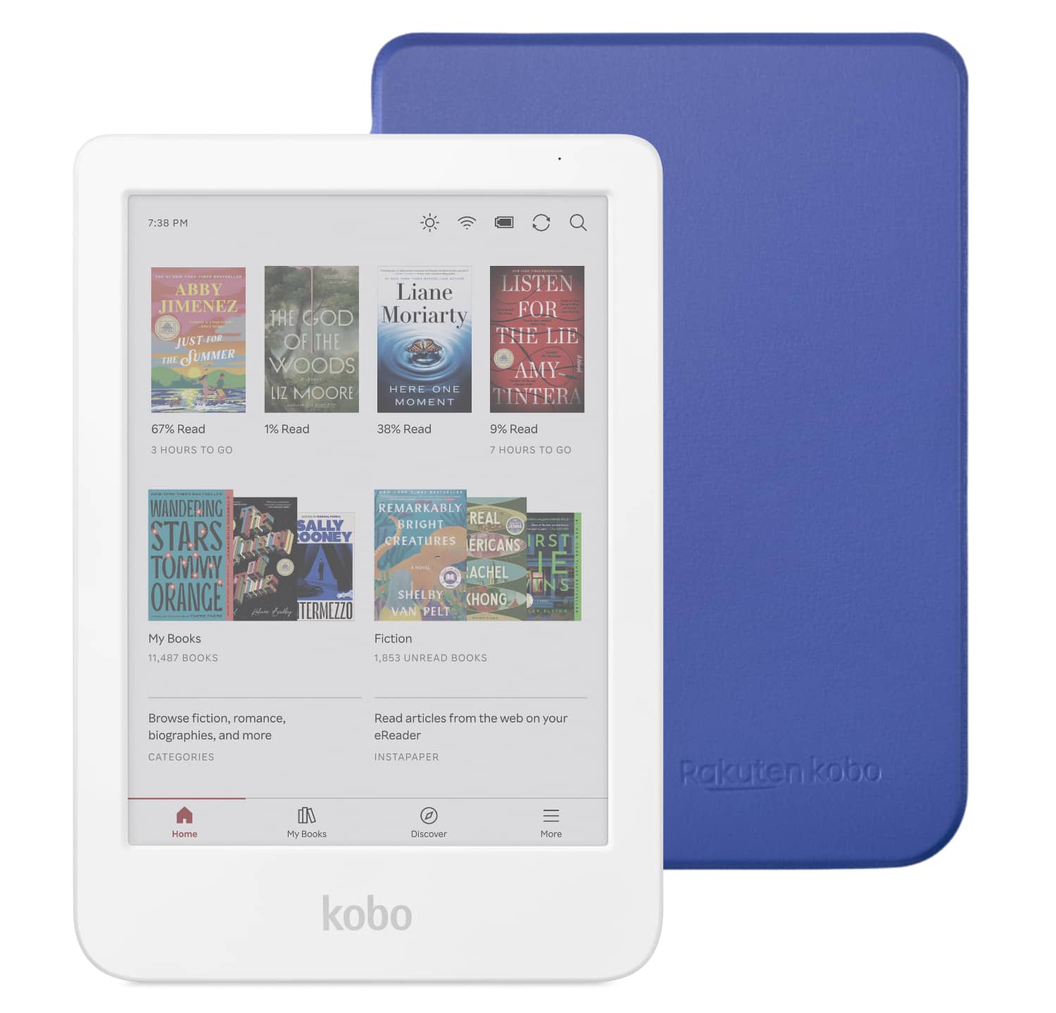 Kobo - Clara Colour eReader (White) with Bundle - 2025 - Cobalt Blue Basic SleepCover