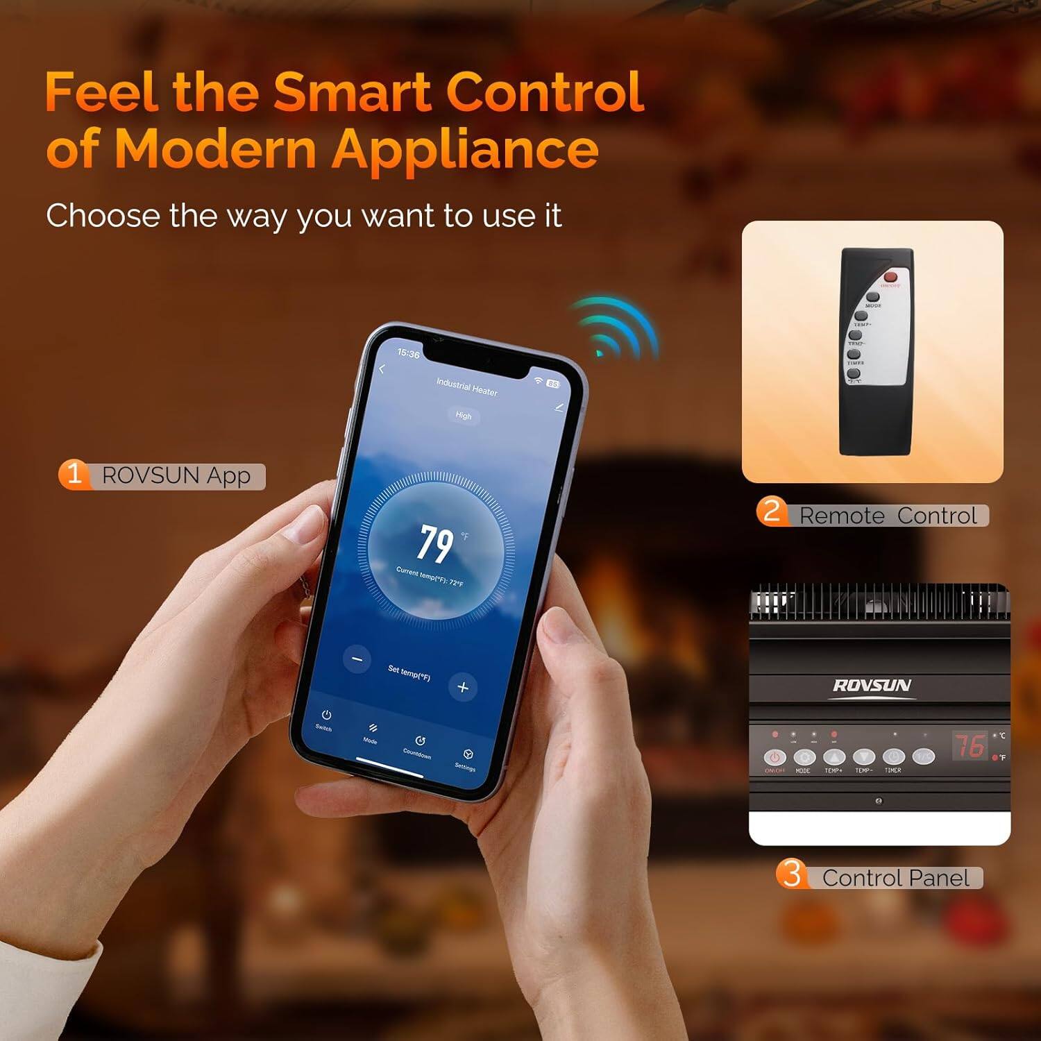 Feel the Smart Control of Modern Appliance  
Choose the way you want to use it  

1. ROVSUN App  
2. Remote Control  
3. Control Panel