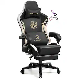 GTPlayer - Dragon Series Gaming Chair with Bluetooth Speakers Heavy Duty Computer Office Chair - Blackwhite