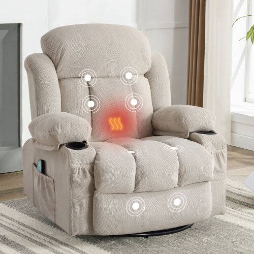 Alt View 8. Boyel Living - Swinging Recliner Massage Heated Sofa with USB and 2 Cup Holders - Beige.