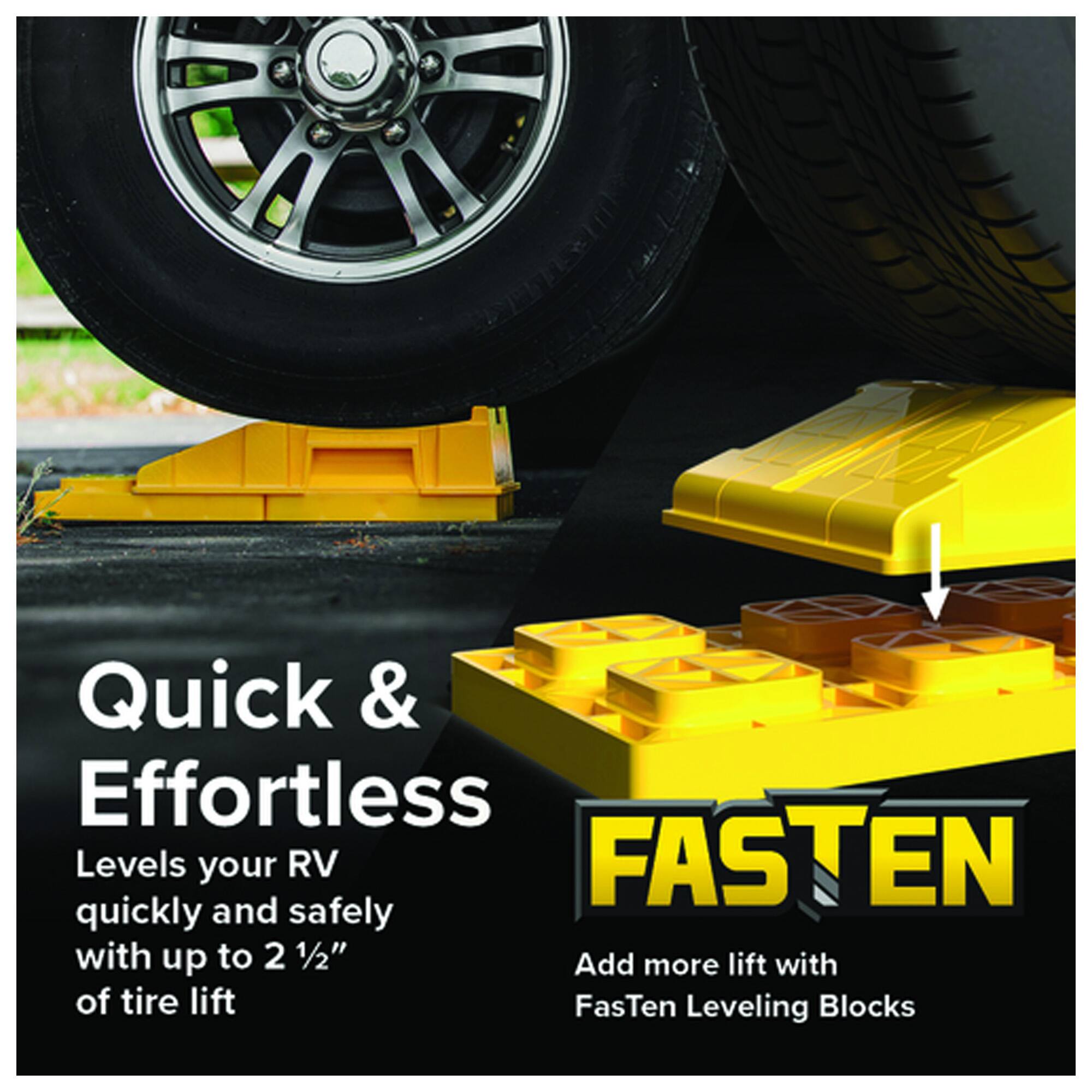 Camco FasTen Premium RV Leveling Trailer Ramps with T Handle, 2.5