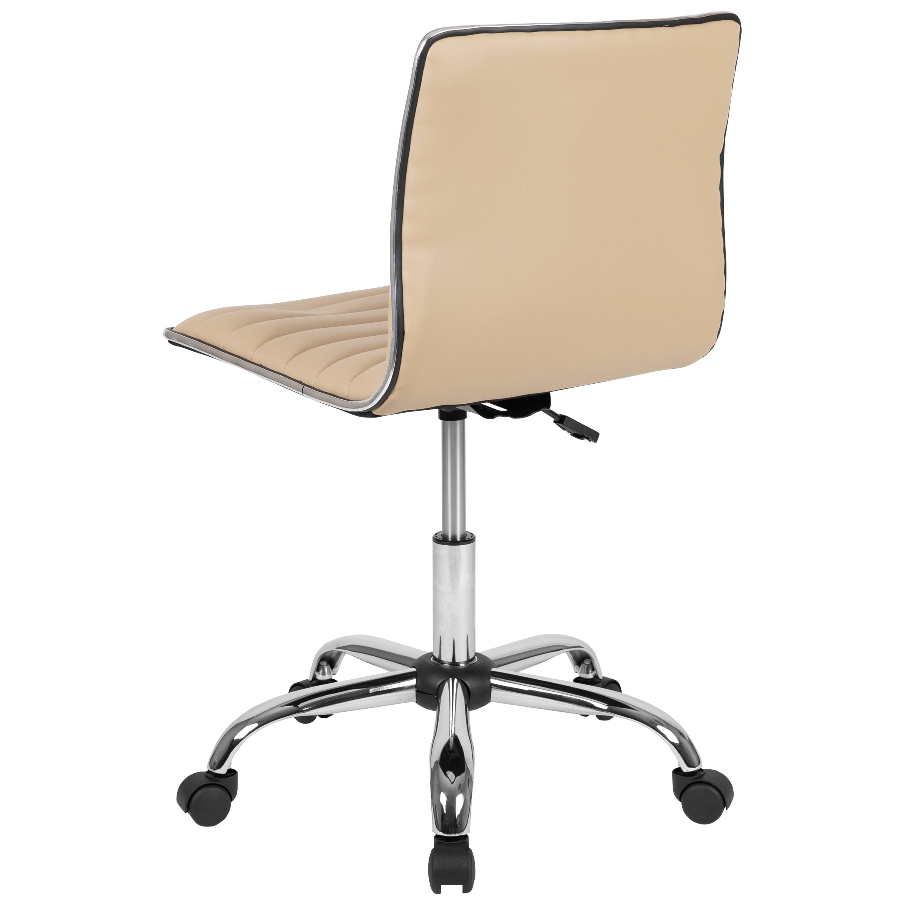 Alt View 5. Emma + Oliver - Low Back Designer Armless Ribbed Swivel Task Office Chair - Tan Vinyl/Chrome Frame.