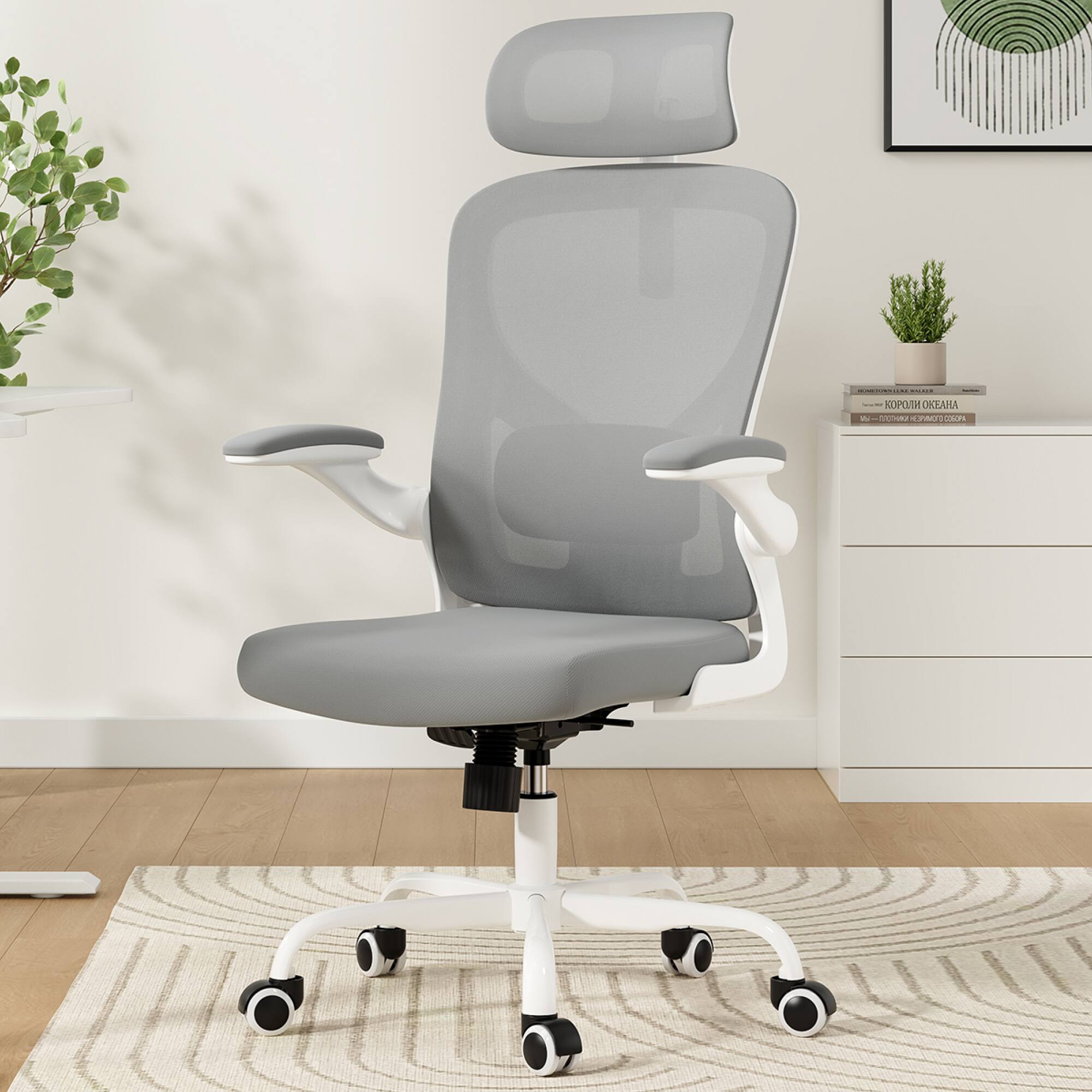Alt View 6. GOODSILO - Ergonomic High Back Office Chair with Adjustable Headrest and Lumbar Support for Home and Study Rooms - Gray+White.