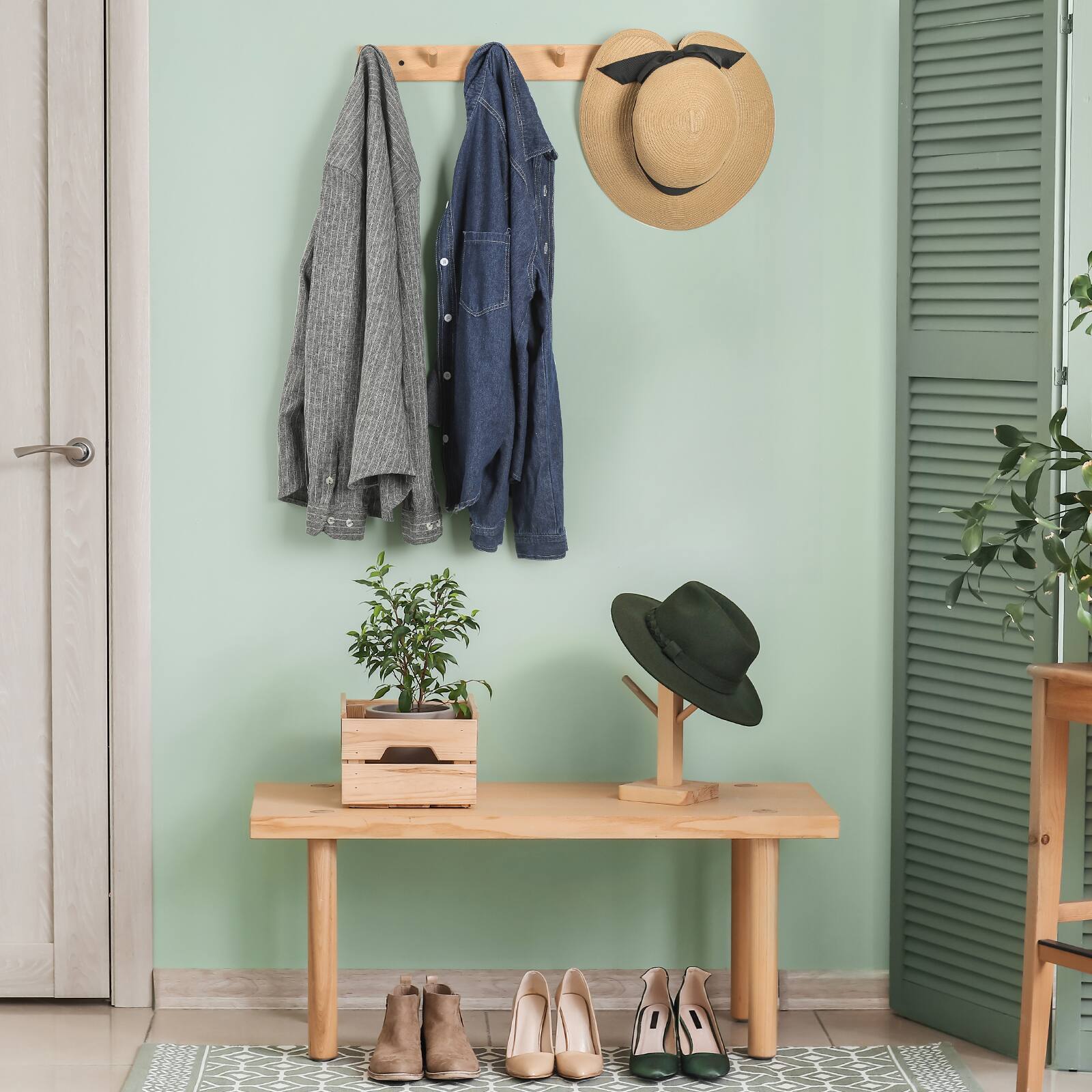 Back. Oumilen - Natural Wood Coat Rack with 6 Hooks – 21.26" Beechwood Wall Mount for Coats, Hats, Towels, Entryway - Natural.
