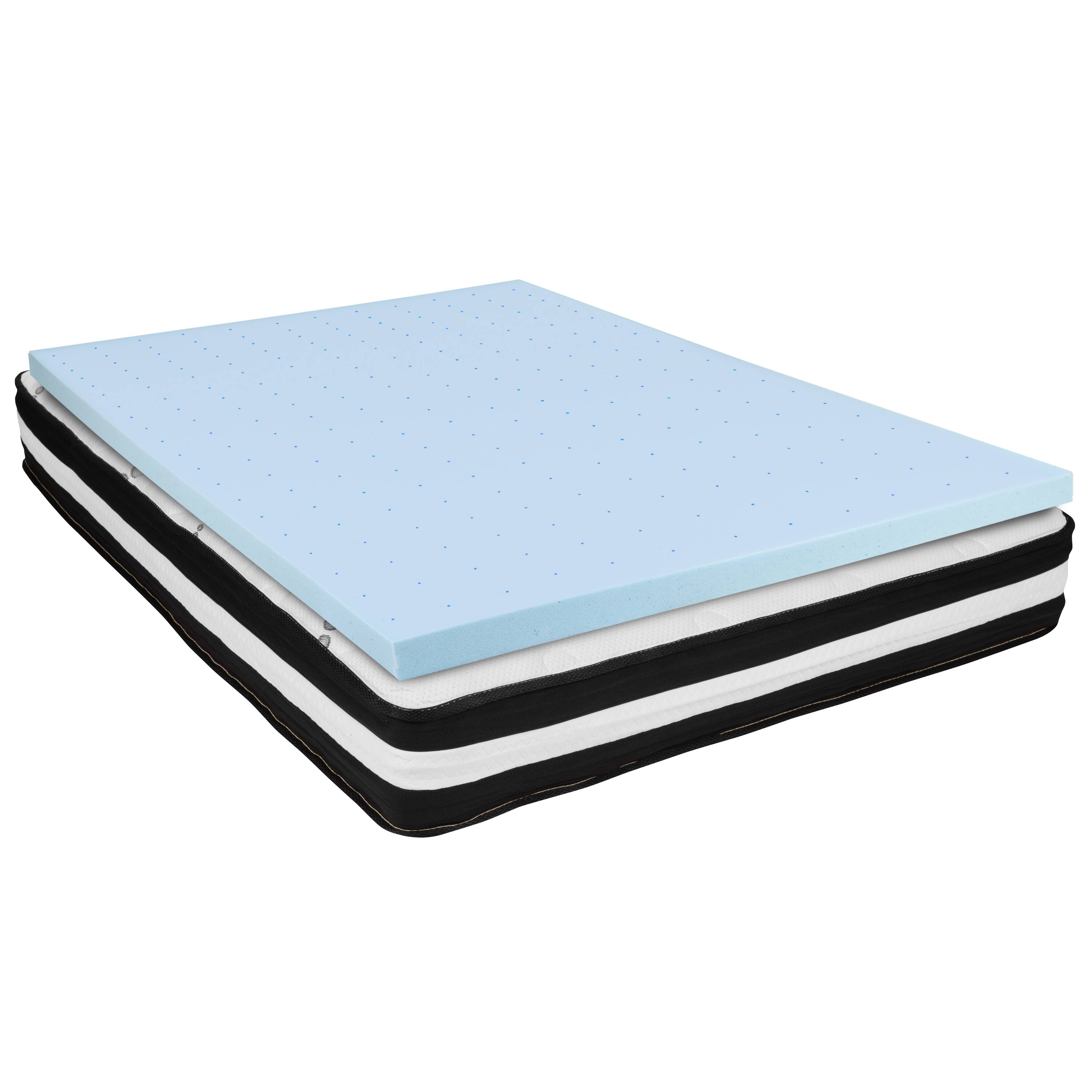 Alt View 1. Emma + Oliver - 10" Mattress & Gel Memory Foam Topper Bundle Set - White/Blue.