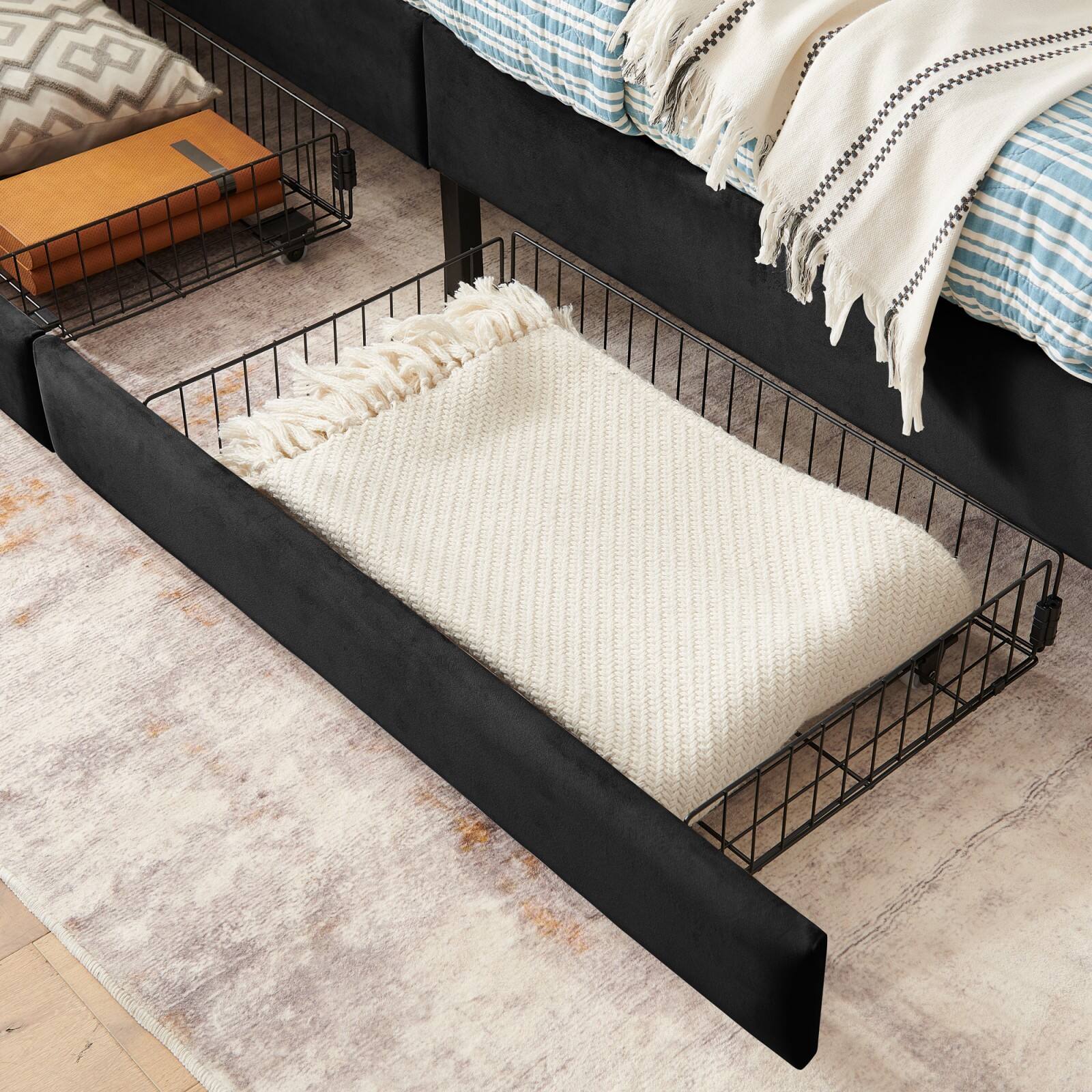 Alt View 8. Ecooso - Twin Size Upholstered Platform Bed Frame with 2 Storage Drawers, Adjustable Velvet Sofa Bed - Black.