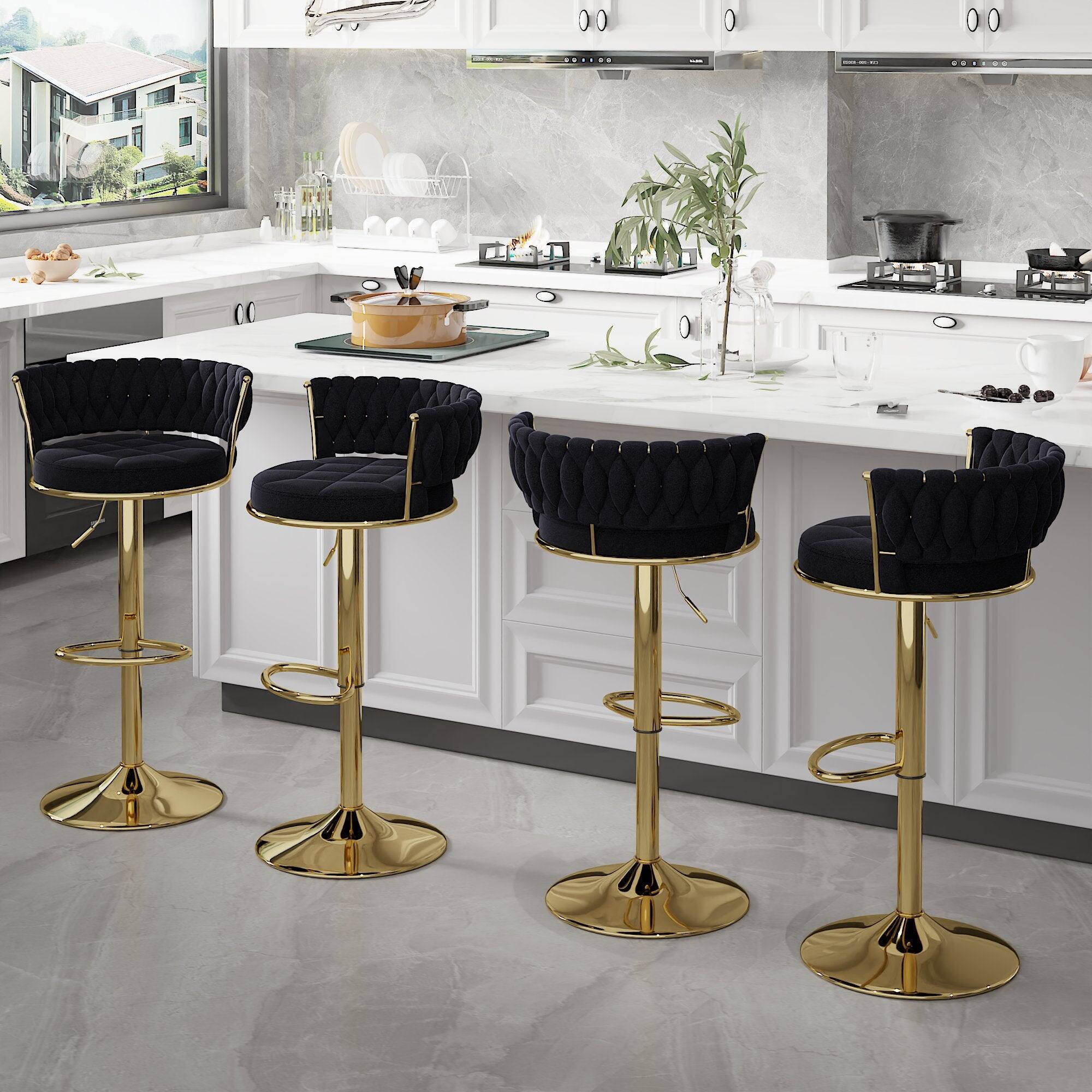 Alt View 4. Vecelo - Set of 2 Velvet Adjustable Bar Stools, 360 Swivel Bar Chairs with Back, Modern Counter Height Stools with Gold Base - Black.