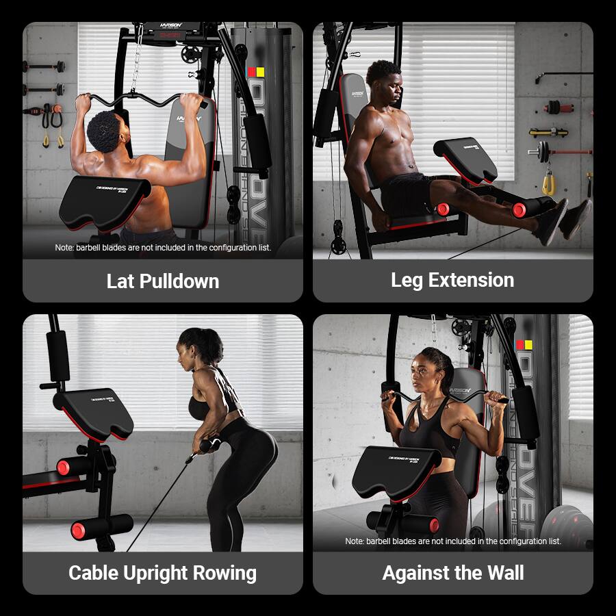 ADVERUN 2-0020 - DIAISONE

- Lat Pulldown
- Leg Extension
- Cable Upright Rowing
- Against the Wall

Note: Barbell blades are not included in the configuration list.
