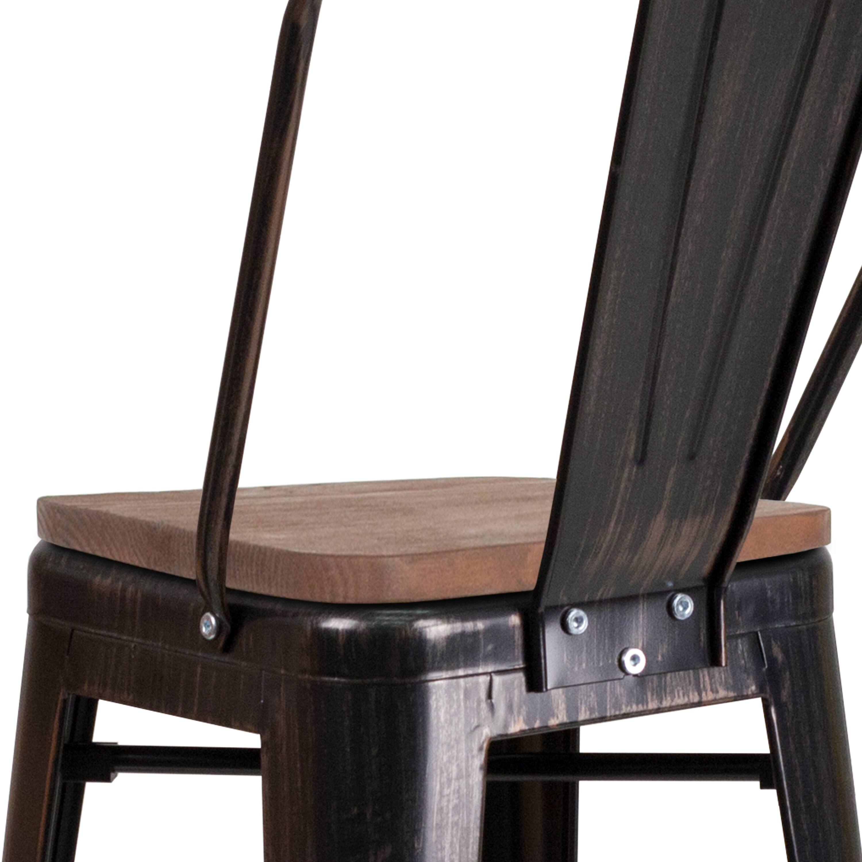 Alt View 8. Emma + Oliver - 30"H Metal Dining Barstool with Back and Square Wood Seat - Black-Antique Gold.