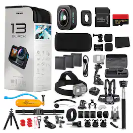 GoPro - HERO13 (Black) Ultra Wide Edition - Action Camera + 64GB Card, 50 Piece Accessory Kit and 2 Batteries