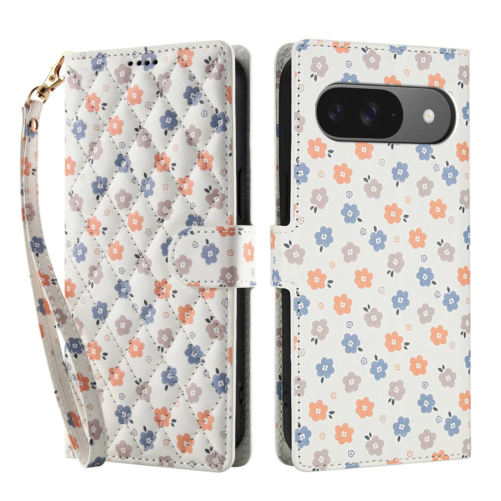 Angle. Dteck - Floral Wallet Phone Case for Google Pixel 10 Pro with Wrist Strap, Premium PU Leather Shockproof Protective Flip Cover - B.