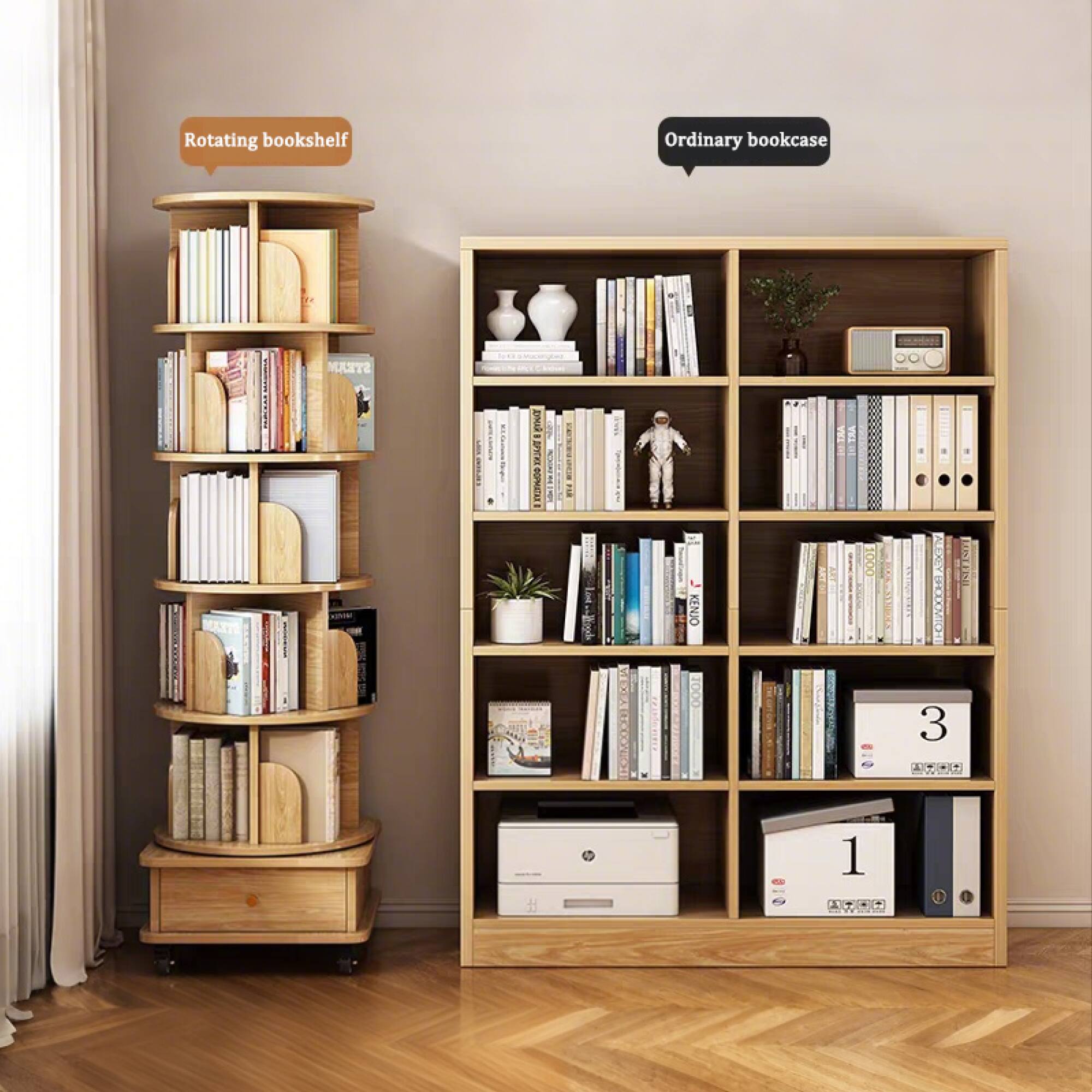 Rotating bookshelf  
Ordinary bookcase
