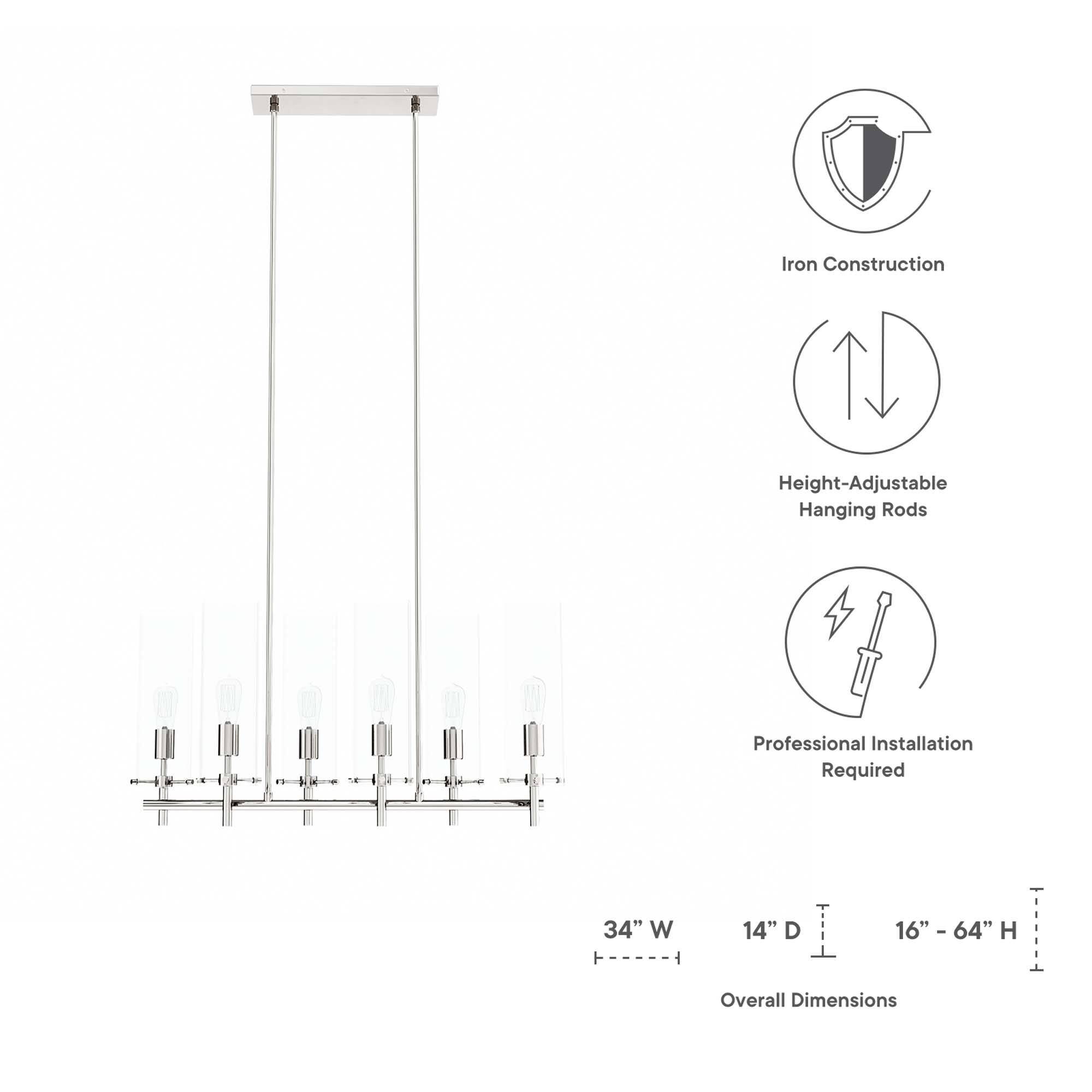Iron Construction  
Height-Adjustable Hanging Rods  
Professional Installation Required  

Overall Dimensions:  
34" W x 14" D x 16" - 64" H