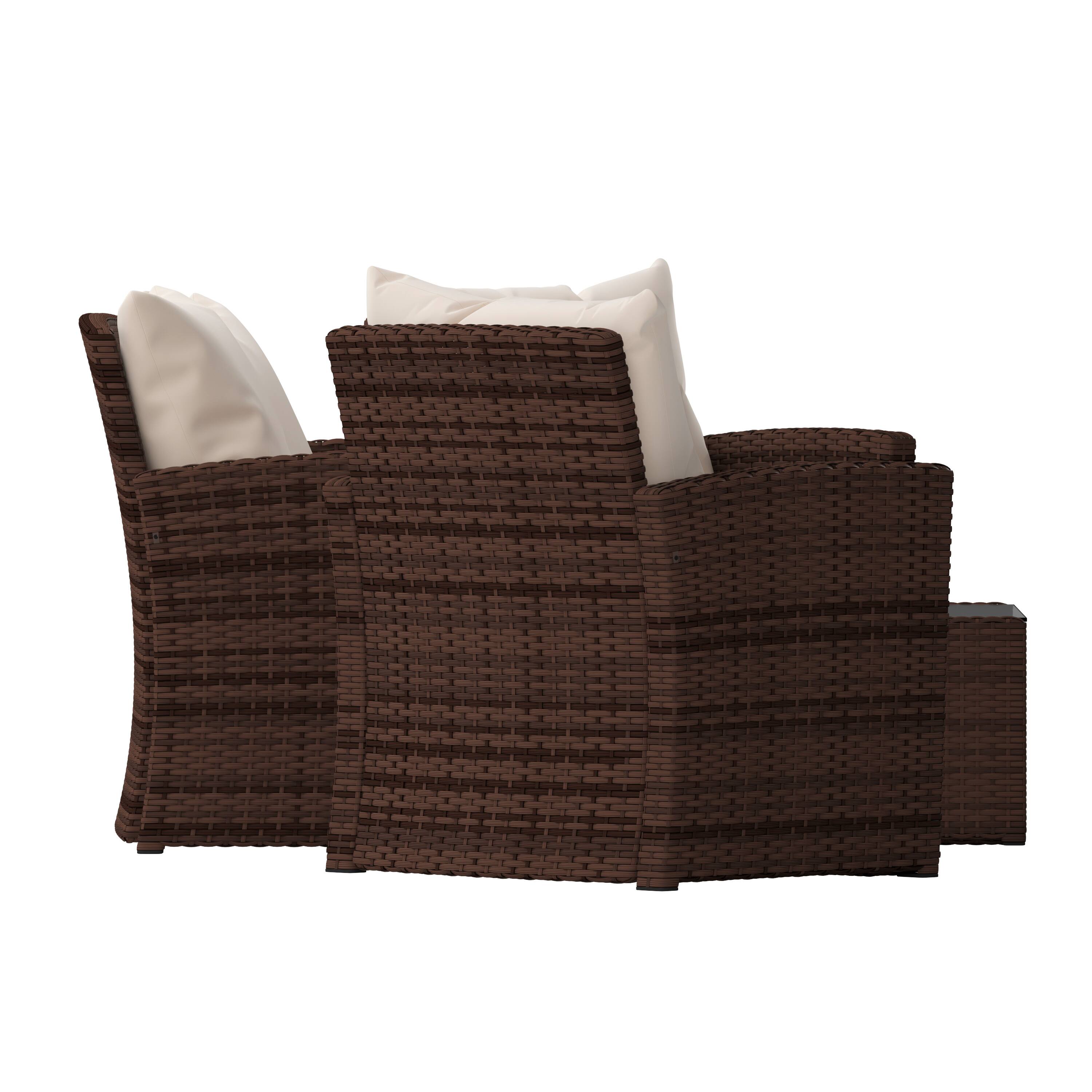 Alt View 9. Emma + Oliver - 4 Piece Patio Set with Gray Back Pillows & Seat Cushions - Outdoor Seating - Beige Cushions/Brown Frame.
