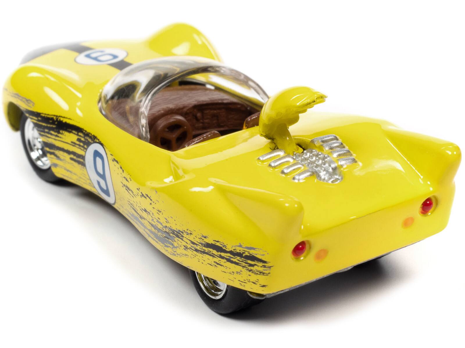 Angle. Johnny Lightning - Racer X's Shooting Star (Raced Version) "Speed Racer" (1967) TV Series "Pop Culture" 2022 Release 2 1/64 - Yellow.