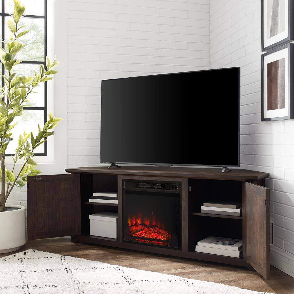 Alt View 4. Crosley Furniture - Camden Corner Fireplace Tv Stand For 65+ Inch Tv - Brown.
