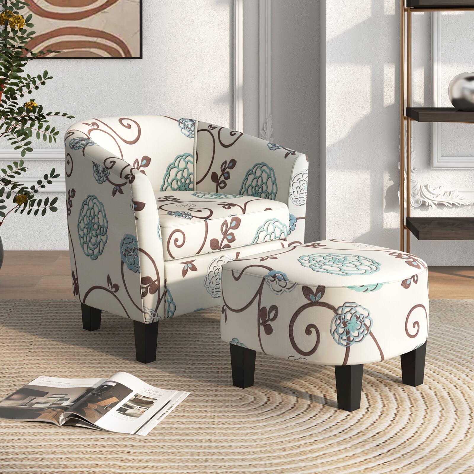 Alt View 2. Sugift - Modern Accent Tub Chair and Ottoman Set with Fabric Upholstered - Beige/Khaki.