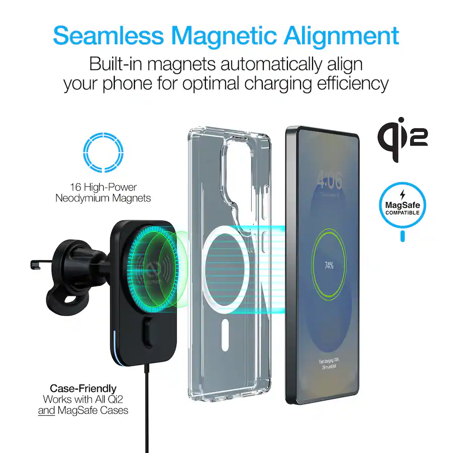 Alignment Magsafe Naztech MagLock Magnetic Charging Qi v2.0 Vent Car Mount Black 16125 ...