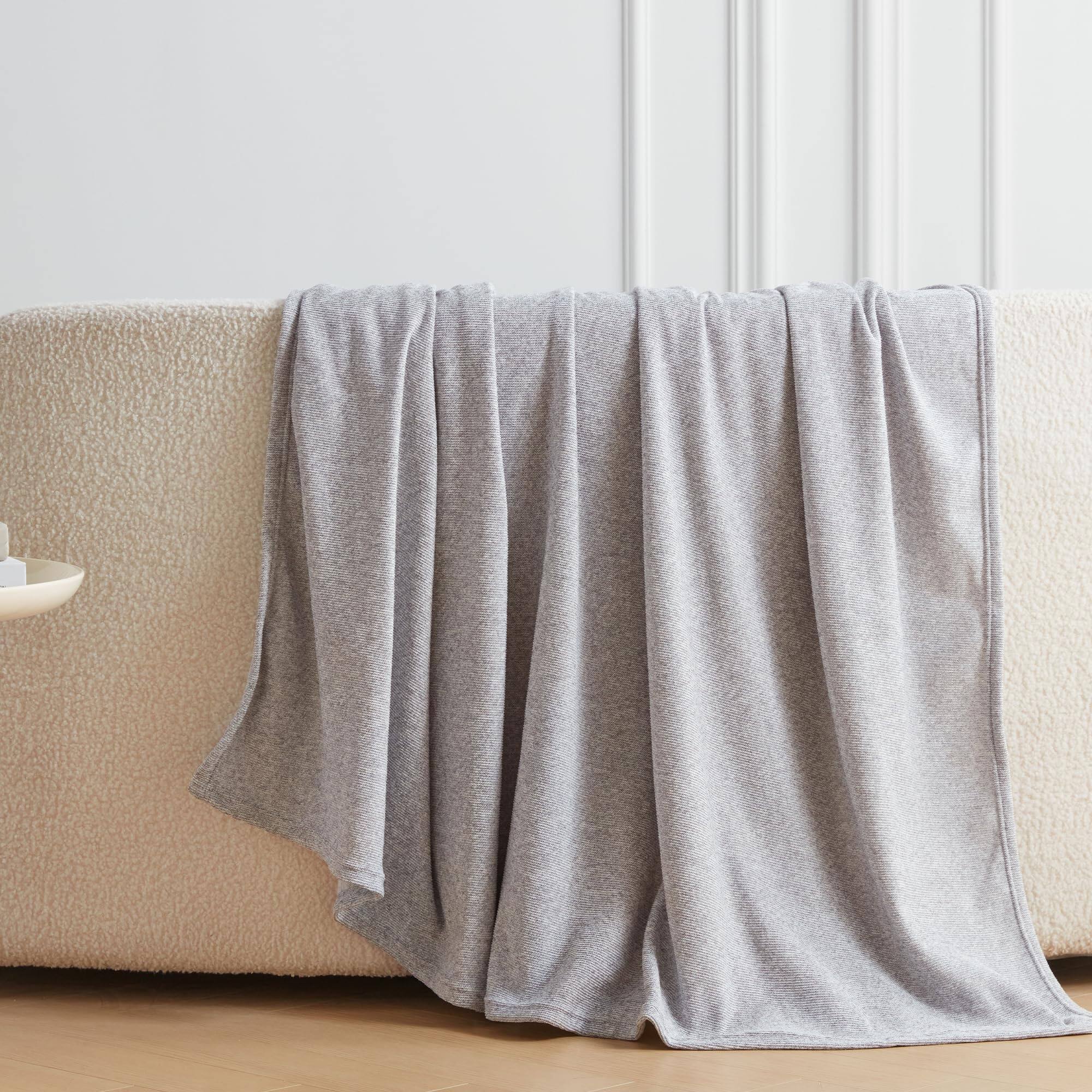 Alt View 3. Pacoar Cade - Summer Knit Throw Blanket For Couch Lightweight Breathable Thin Blankets Hot Sleepers Cozy Soft Sweatshirt Sofa (light - Light Grey-90"x90".