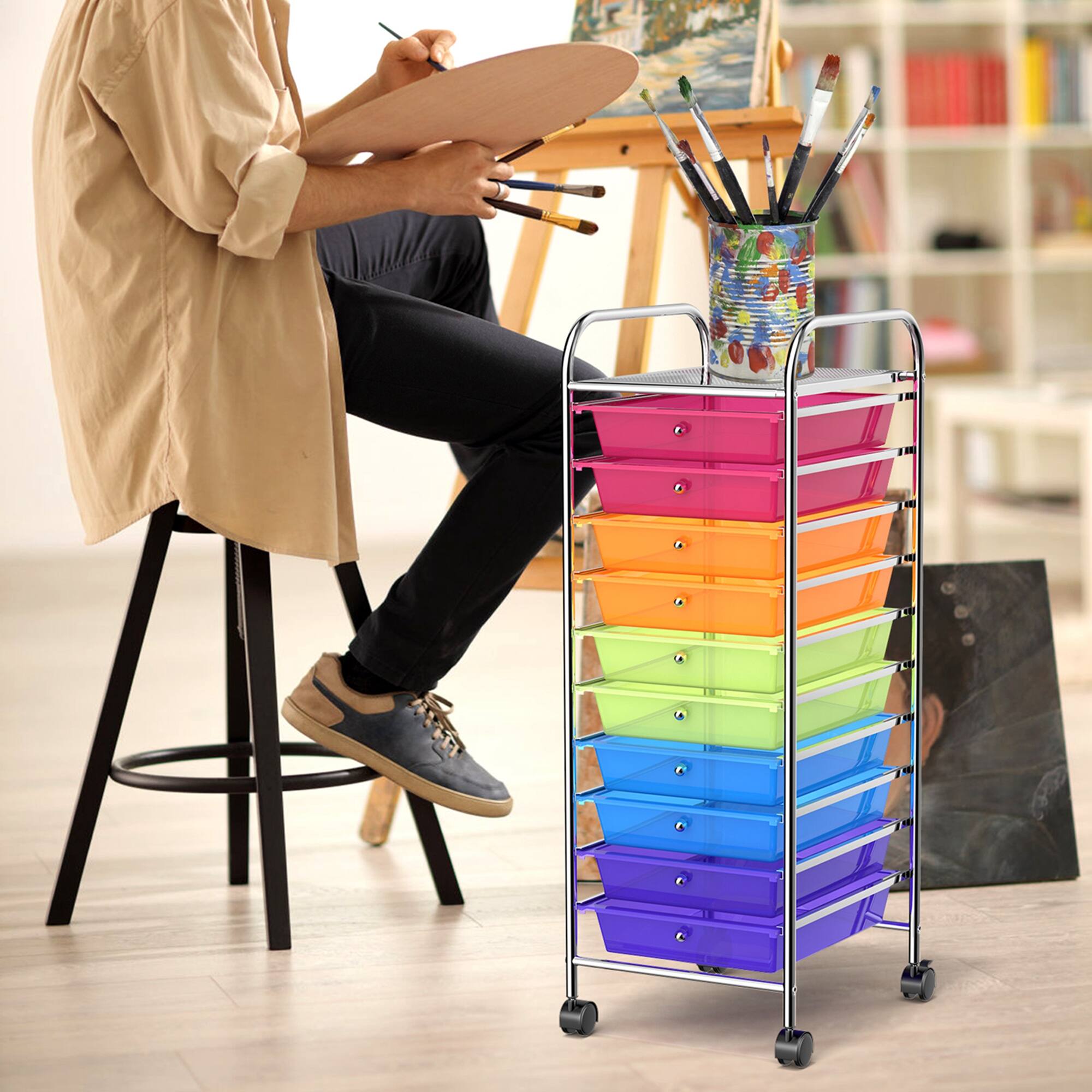 Alt View 4. Costway - 10 Drawer Rolling Storage Cart Scrapbook Paper Office School Organizer - Multicolor.