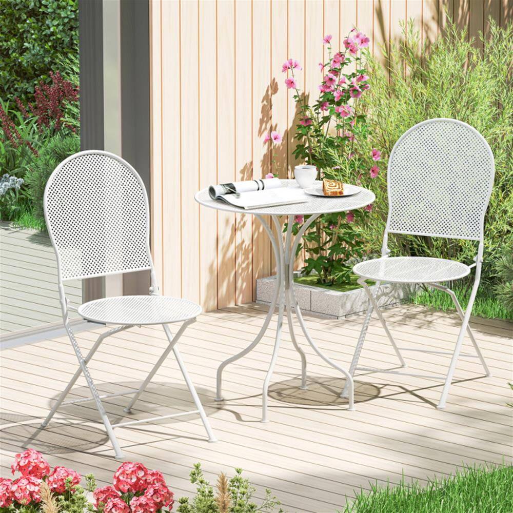 Alt View 1. Kadyn - Patio Dining Sets,Patio Furniture Sets,3 Piece Metal Bistro Patio Round Table and 2 Folding Chairs Set-White - White.