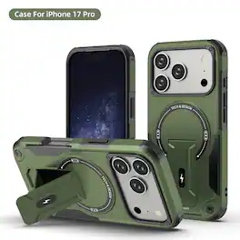 Dteck - Magnetic Rugged Case for Apple iPhone 17 Pro with Built-in Kickstand, Shockproof Hybrid Protective Cover - Armygreen