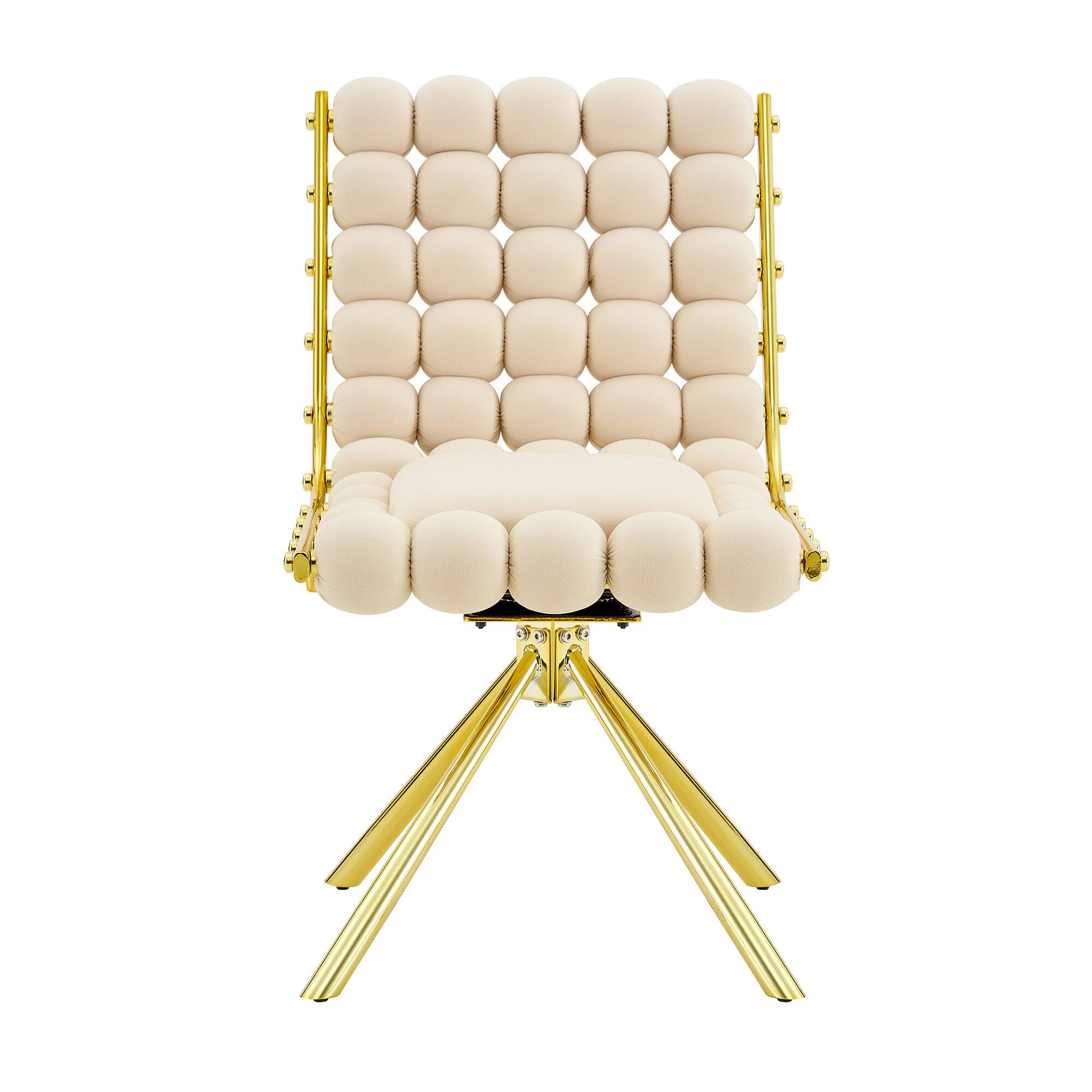 Alt View 4. Loheer - Loheer Swivel Accent Chair Cream Velvet Bubble Tufted Armless Dining Chair with Gold Metal Frame, 1.63 ft - Beige,Gold.