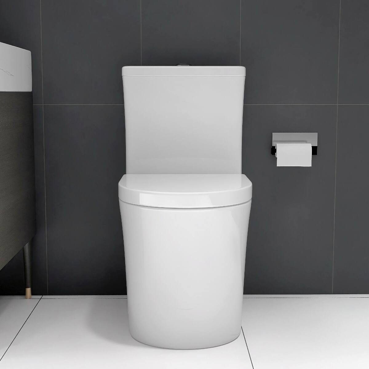 Alt View 3. Loheer - Loheer Compact One-Piece Toilet, 23 Inch Short Depth, White Dual Flush for Small Bathrooms - White.